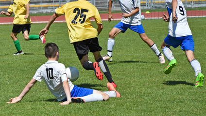 Children are playing soccer