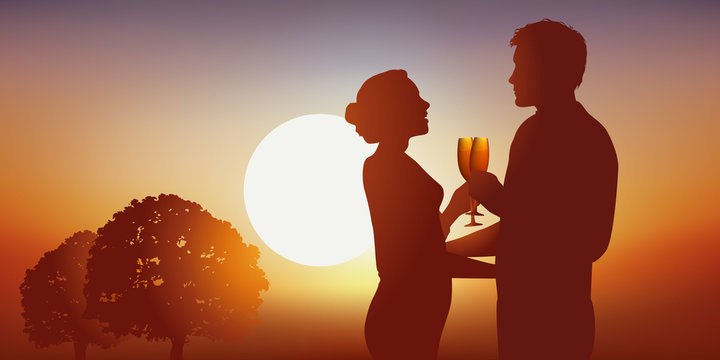 Amoureux - Couple - amour - Coucher de soleil