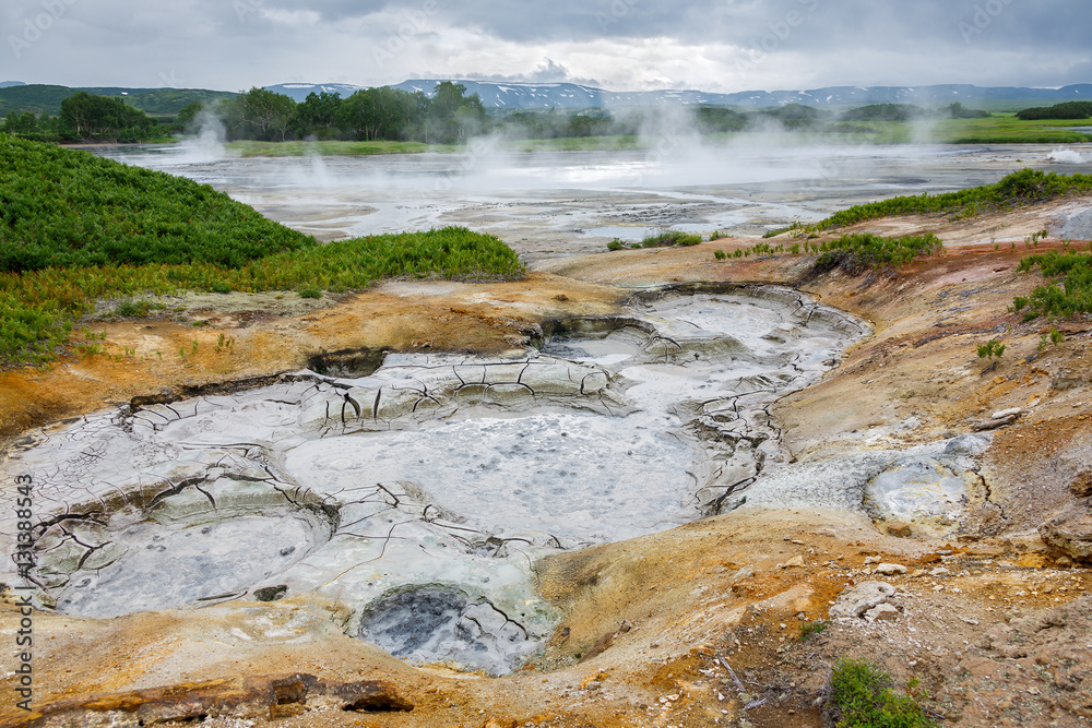 Wall mural Mud cauldron in the volcanic caldera Uzon - Kamchatka, Russia