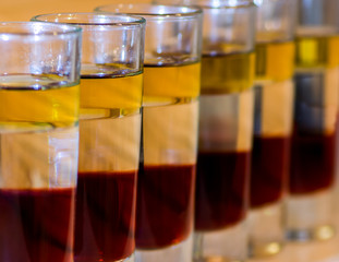 Short cocktail glasses several layers