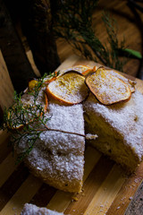 A delicious cake with dried mandarin