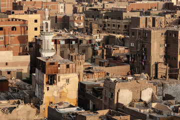Overpopulated dusty Old Cairo street view