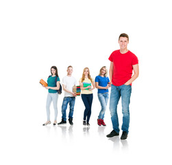 Fototapeta premium Group of teenage students isolated on white