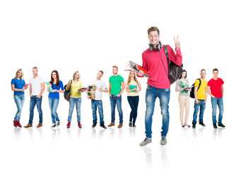 Fototapeta premium Large group of teenage students on white