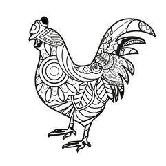 Vector illustration of black and white mandala cock for coloring book, gallo mandala in bianco e nero da colorare vettoriale