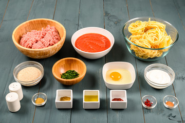 Food Ingredients For Harissa Turkey Meatballs And Pasta