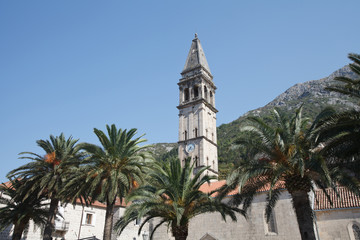 Fototapeta na wymiar View of the Church of St. Nicholas in Perast. Montenegro