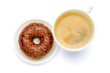 Donut and coffee isolated on white