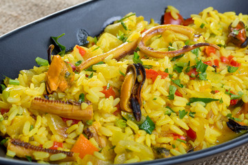 Close up of fresh seafood risotto