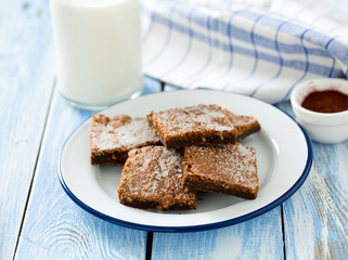  Chocolate Brownie on wooden surface