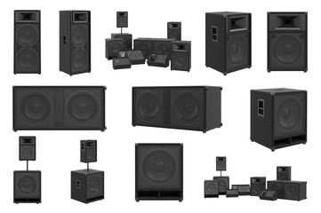 Speakers audio loud system modern black sound system set. 3D rendering - 131394944