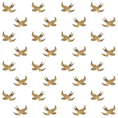 Seamless pattern with golden birds.
