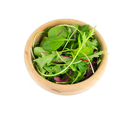 lettuce mix in a wooden bowl