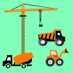 Construction equipment on a green background