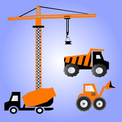 Construction equipment on a purple background