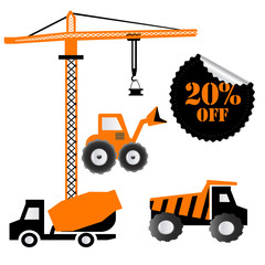 construction machinery rental below 20 per cent on a white background