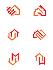 set with icons of houses, symbols of real estate