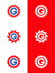set of circular saws, gears with the letter g
