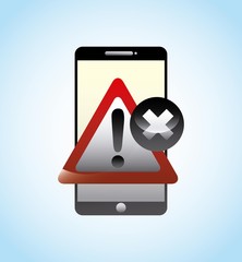 smartphone device with alert sign icon over white background. colorful design. vector illustration