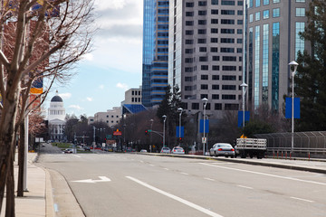 Capitol Mall in Sacramento, with the state Capitol in the distance