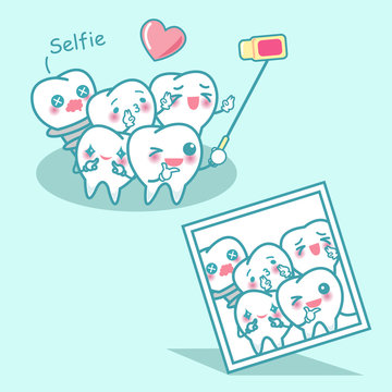 happy cartoon tooth are selfie