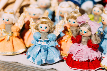 Colorful Belarusian Straw Dolls At Local Market In Belarus