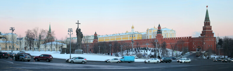 Panoramic view of Borovitskaya Square, monument to Prince Vladimir