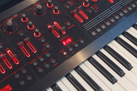 Keys electronic synthesizer close up. Musical instruments