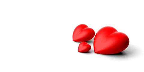 Hearts on white background. 3d illustration