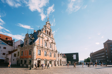 Fototapeta premium Riga Latvia. Schwabe House At Town Hall Square, Ancient Historical Landmark