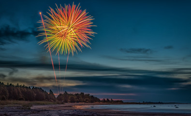 Long exposure photo of beautiful fireworks - 131399340