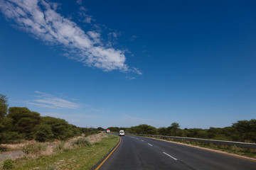 Fototapeta premium South African road through the savannas and deserts with marking