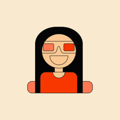 girl at movie Vector illustration in flat style girl at the Cinema theater in 3D glasses