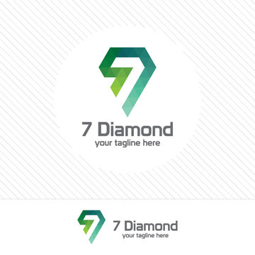 Number seven and diamond logo design vector with colorful triangle pixel. 