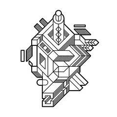 Obraz premium Abstract geometric composition with complex geometric shapes. Style of modern art and graffiti. The design element is isolated on a white background, suitable for prints, posters and covers.