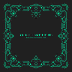 Geometric border template on dark background.