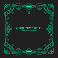 Geometric border template on dark background.