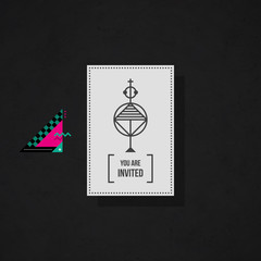 Modern design card template with mystic symbols and wacky colors. Useful for invitations, postcards and web design.