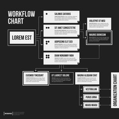 Organization chart template with geometric elements on black background. Useful for science and business presentations.