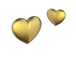 3D illustration two golden hearts on a white background
