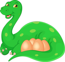 Cartoon happy Mother and eggs dinosaur