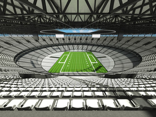 Fototapeta na wymiar 3D render of a round football stadium with white seats for hundred thousand fans