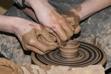 hand made clay vessel,potters wheel