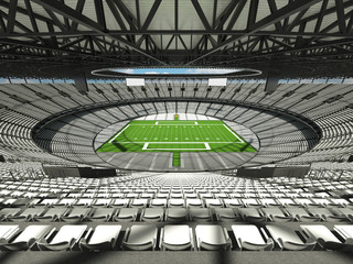 3D render of a round football stadium with white seats for hundred thousand fans