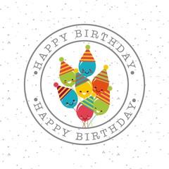 seal stamp of happy birthday design with cartoon balloons. colorful design. vector illustration