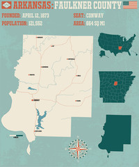 Large and detailed map of Faulkner County in Arkansas.