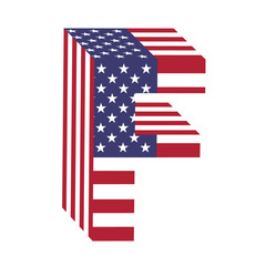 Fototapeta premium USA flag 3d latin alphabet letter F. Textured font