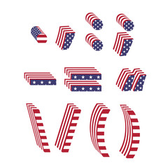 USA flag font textured 3d letter punctuation marks