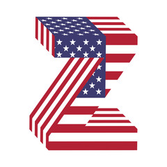 Fototapeta premium USA flag 3d latin alphabet letter Z. Textured font