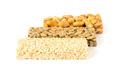 three kinds of delicious kozinak on a white background